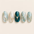 Teal & Gold 01 press-on nails