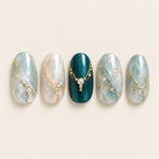Teal & Gold 01 press-on nails