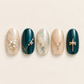 Teal & Gold 03 press-on nails